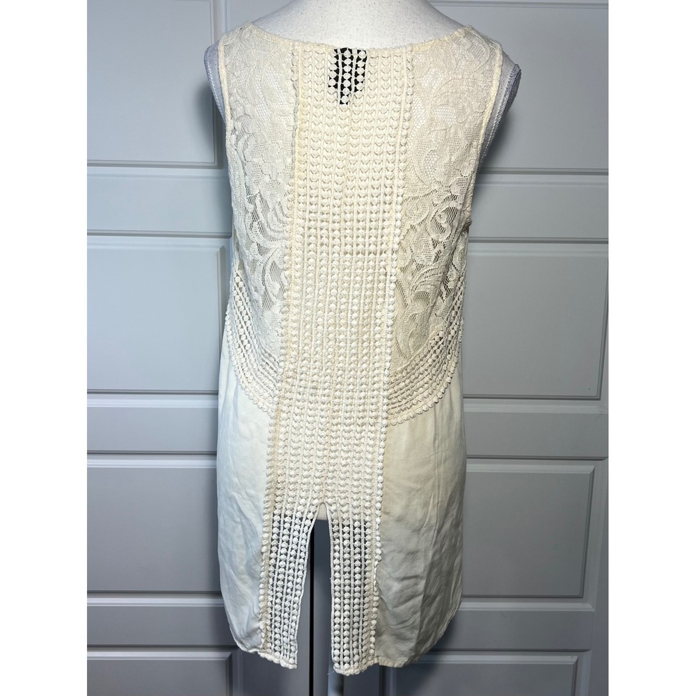 Bobeau Cream Lace Crocket Back Sleeveless Tunic Top Women's‎ Size M